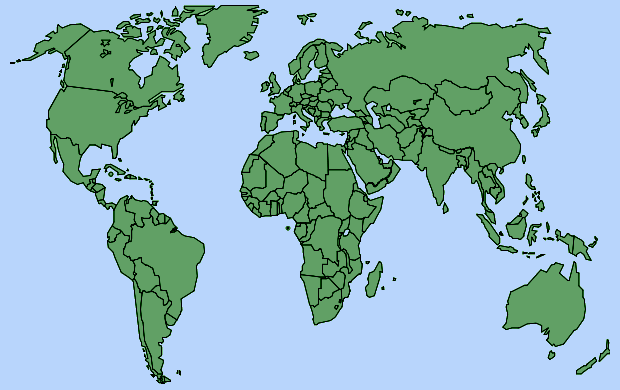 Green-blue political world map A2