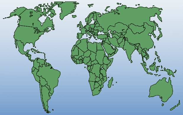 Green white-blue political world map A5