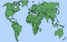 World political map with ligth blue ocean areas
