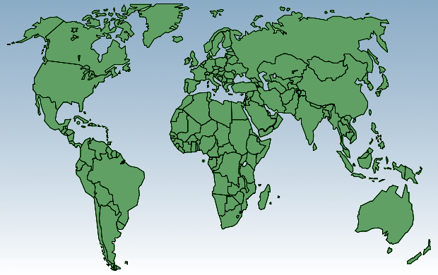 Political green blue-white world map A4