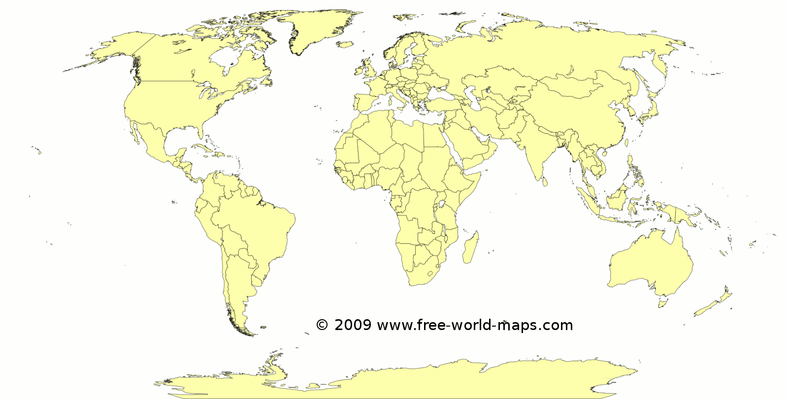 Printable yellow-white blank political world map C2
