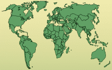 World map with yellow-gradient ocean areas